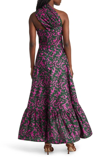 Shop Sika Beeko One-shoulder Cotton Maxi Dress In Purple/ Green