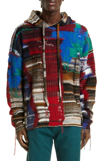 Shop Off-white Arrow Tab Chaos Oversize Knit Hoodie In Multicolor