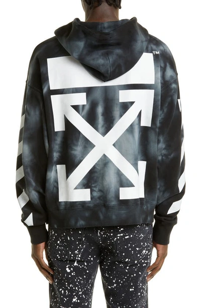 Shop Off-white Diag Arrow Tie Dye Cotton Graphic Hoodie In Warm Grey/ White