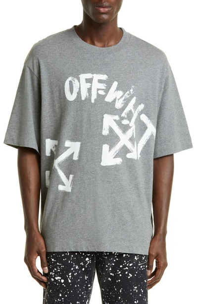 Shop Off-white Paint Script Logo Cotton Graphic Tee In Melange Grey