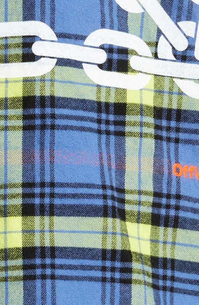 Shop Off-white Chain Arrows Plaid Hooded Cotton Flannel Overshirt In Dusty Blue