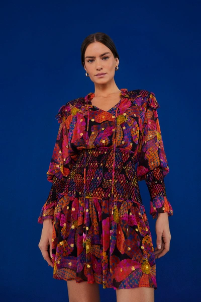 Farm Rio Black Heart Daisy Mini Dress | ModeSens