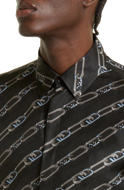 Shop Fendi O'lock Cotton Blend Button-up Shirt In Peltro