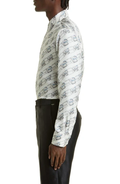 Shop Fendi O'lock Cotton Blend Button-up Shirt In Gesso