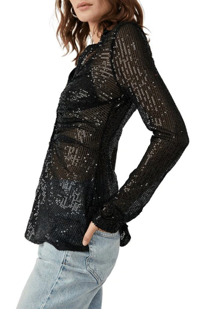 Shop Free People Sequin Ruched Shirt In Black