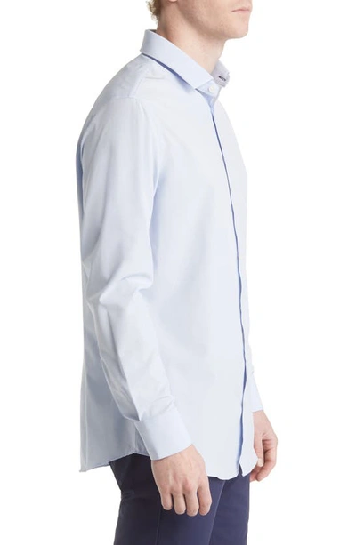 Shop Mizzen + Main Leeward Trim Fit Solid Performance Button-up Shirt In Light Blue Solid