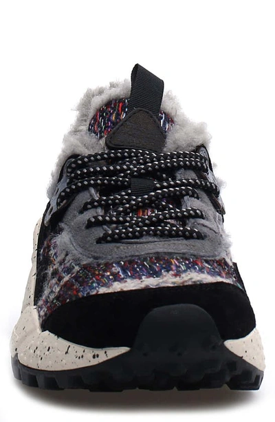 Shop Flower Mountain Kotetsu Check Genuine Shearling Sneaker In Grey Azure