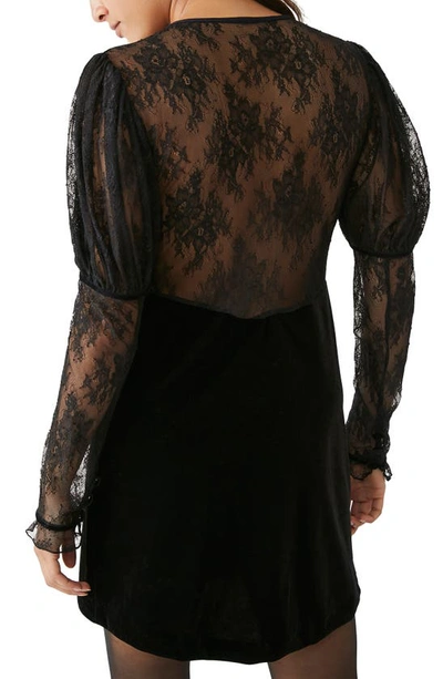 Shop Free People Midnight Hour Lace Sleeve Velvet Minidress In Black