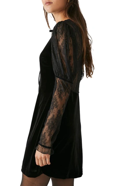 Shop Free People Midnight Hour Lace Sleeve Velvet Minidress In Black