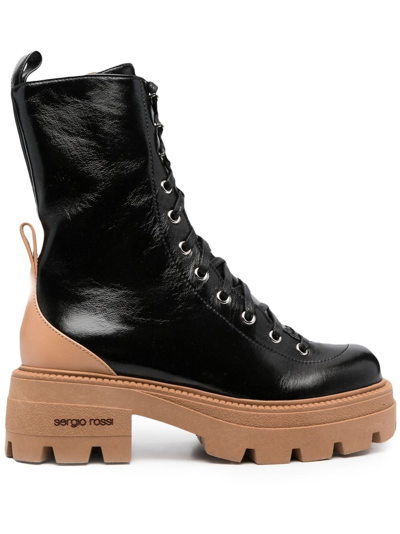 Shop Sergio Rossi Milla Ridged 55mm Block-heel Boots In Schwarz