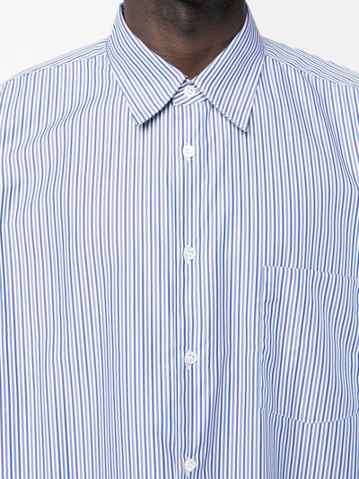Shop Comme Des Garçons Shirt Striped Button-up Shirt In Blau