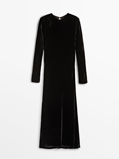 Massimo Dutti Long Velvet Dress With Open Back In Black ModeSens
