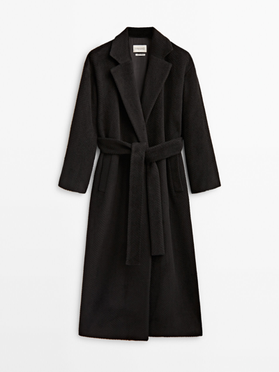 Shop Massimo Dutti Black Textured Satin Coat