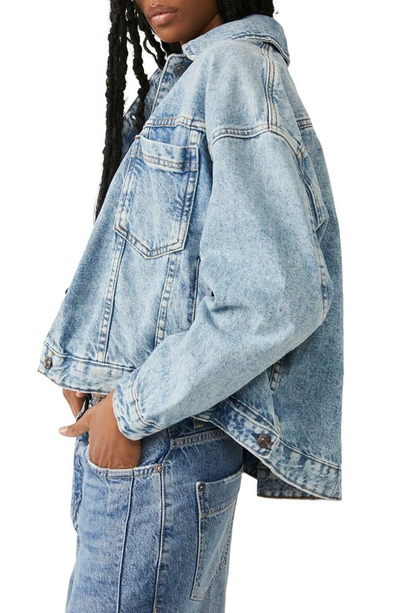 Shop Free People We The Free Opal Swing Denim Trucker Jacket In Ocean Night