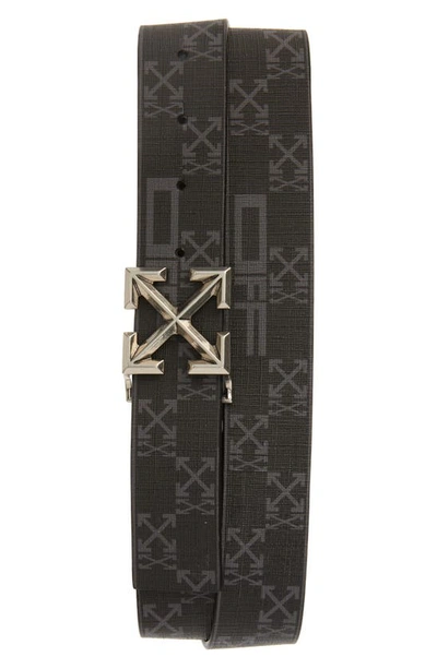Off-white Arrow Leather Belt In Black Dark Grey