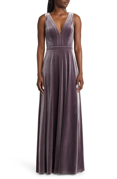 Shop Lulus Besame Beautiful Night V-neck Velvet Gown In Dusty Purple