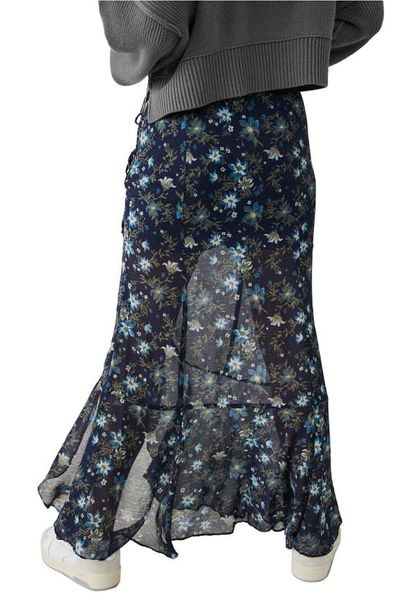 Shop Free People Edge Floral Side Tie Maxi Skirt In Ink Combo