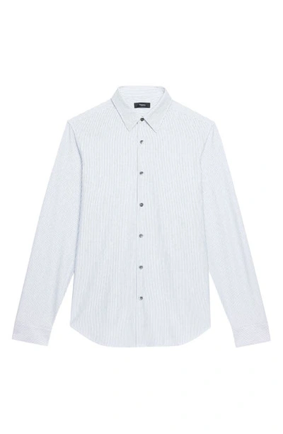 Shop Theory Sylvain Stripe Knit Button-up Shirt In Eclipse/ Olympic - 0x7