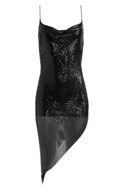 Shop Alice And Olivia Harmony Cowl Neck Asymmetric Chainmail Dress In Black