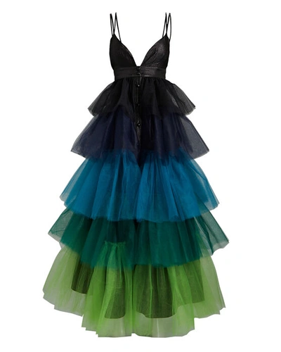 Shop Kimberly Goldson Marli Tiered Tulle Maxi Dress In Multi
