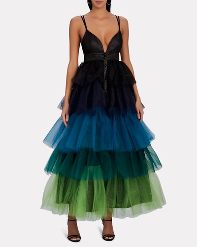 Shop Kimberly Goldson Marli Tiered Tulle Maxi Dress In Multi