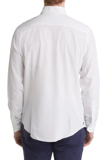 Shop Mizzen + Main Mizzen+main Leeward Solid No-tuck Stretch Performance Button-up Shirt In White Solid