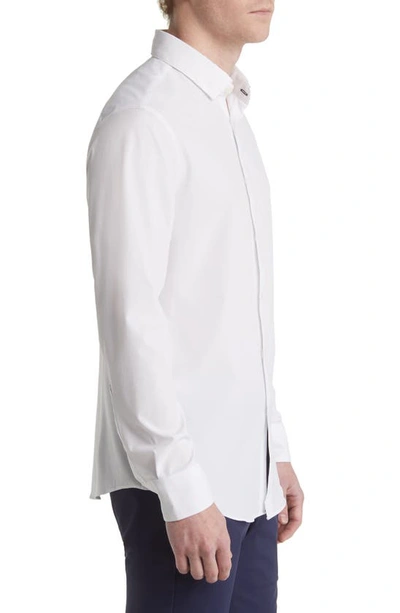 Shop Mizzen + Main Mizzen+main Leeward Solid No-tuck Stretch Performance Button-up Shirt In White Solid