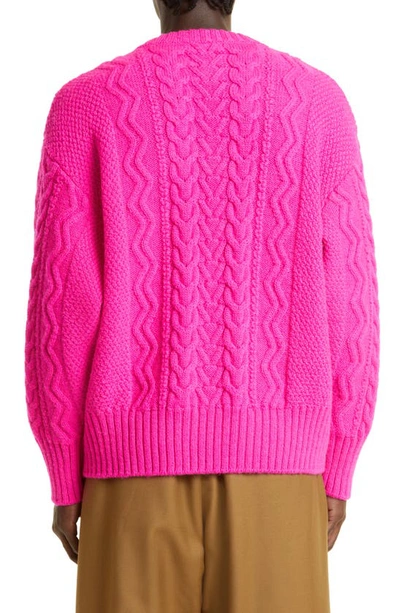 Shop Undercover Cable Knit Crewneck Wool Sweater In Pink