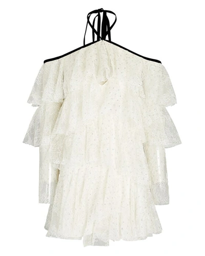 Shop Philosophy Di Lorenzo Serafini Cold-shoulder Ruffled Lace Mini Dress In Ivory