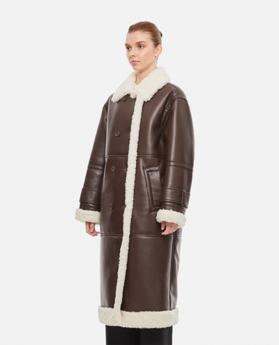 Shop Stand Studio Hayley Faux Shearling Long Coat In Brown