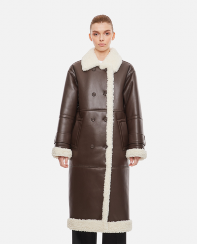 Shop Stand Studio Hayley Faux Shearling Long Coat In Brown