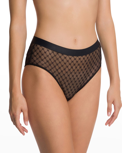 Shop Wolford Sheer Logo-embroidered Modern Brief In Black