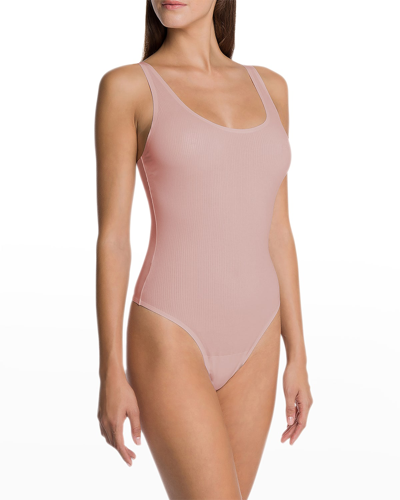 Shop Wolford Beauty Ribbed Scoop-neck Bodysuit In Powder Pink