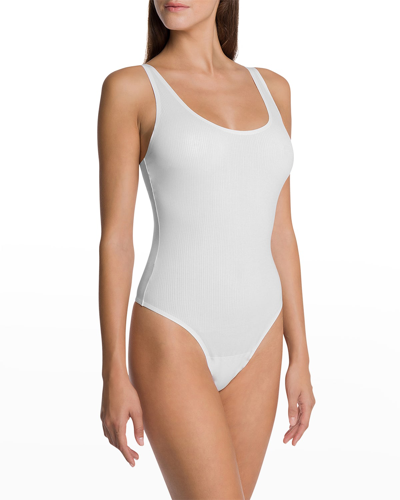 Shop Wolford Beauty Ribbed Scoop-neck Bodysuit In Pearl
