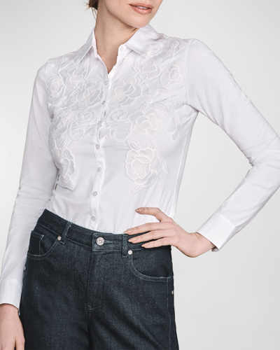 Shop Anne Fontaine Vianey Floral Applique Button-down Top In White