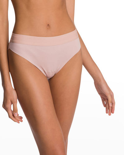 Shop Wolford Beauty Ribbed Bikini Brief In Powder Pink