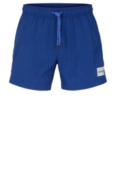 Shop Hugo Swim Shorts With Logo Label In Blue