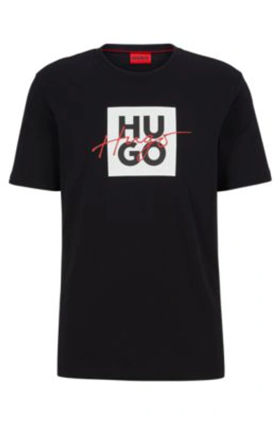 Shop Hugo Cotton-jersey T-shirt With Double Logo In Black