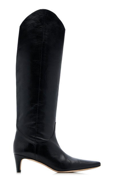 Shop Staud Wally Tall Leather Western Boots In Black