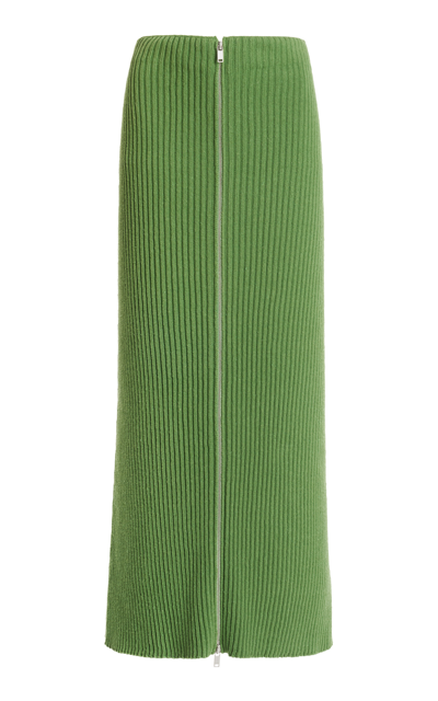 Shop Jil Sander Ribbed Knit Cotton Maxi Skirt In Green