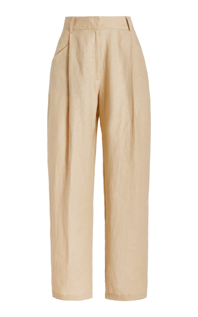 Shop Aexae Exclusive Pleated Linen Straight-leg Pants In Neutral