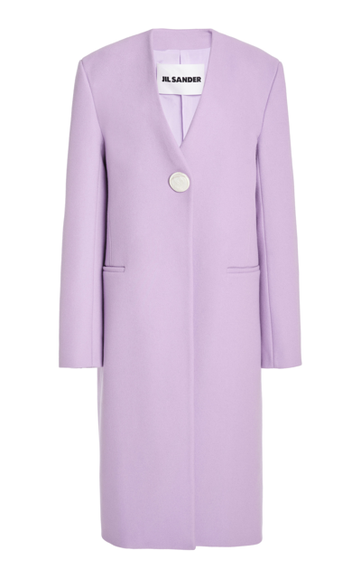 Shop Jil Sander Single-breasted Cashmere-blend Collarless Coat In Purple