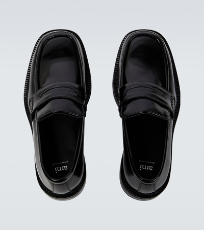 Shop Ami Alexandre Mattiussi Brushed Leather Penny Loafers In Black