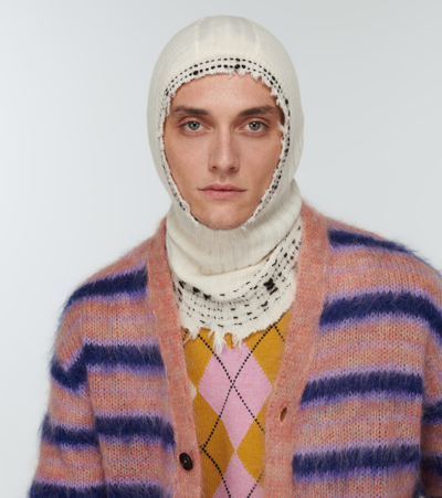 Shop Marni Ribbed Knit Wool Ski Mask In Limestone