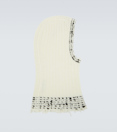 Shop Marni Ribbed Knit Wool Ski Mask In Limestone