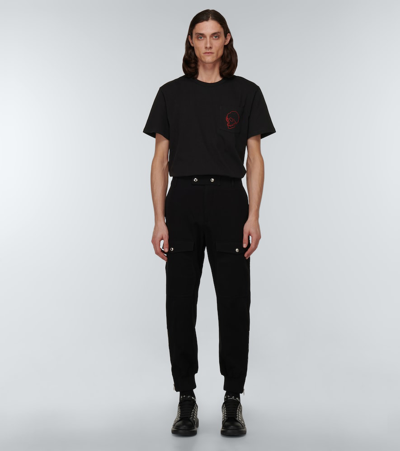 Shop Alexander Mcqueen Embroidered Cotton Jersey T-shirt In Black