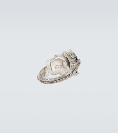 Shop Alexander Mcqueen Victorian Skull Ring In A.silv/greige/jet