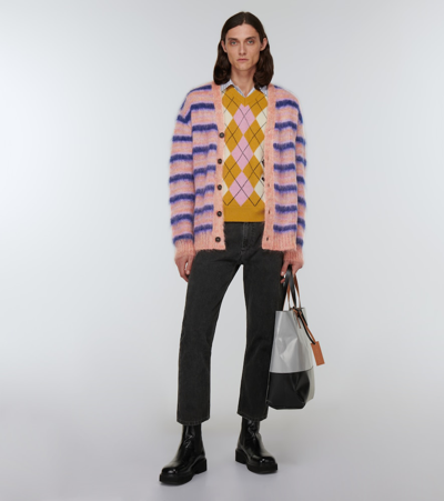 Shop Marni Striped Brushed Mohair-blend Cardigan In Apricot