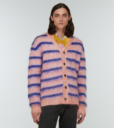 Shop Marni Striped Brushed Mohair-blend Cardigan In Apricot