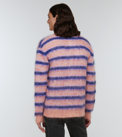 Shop Marni Striped Brushed Mohair-blend Cardigan In Apricot